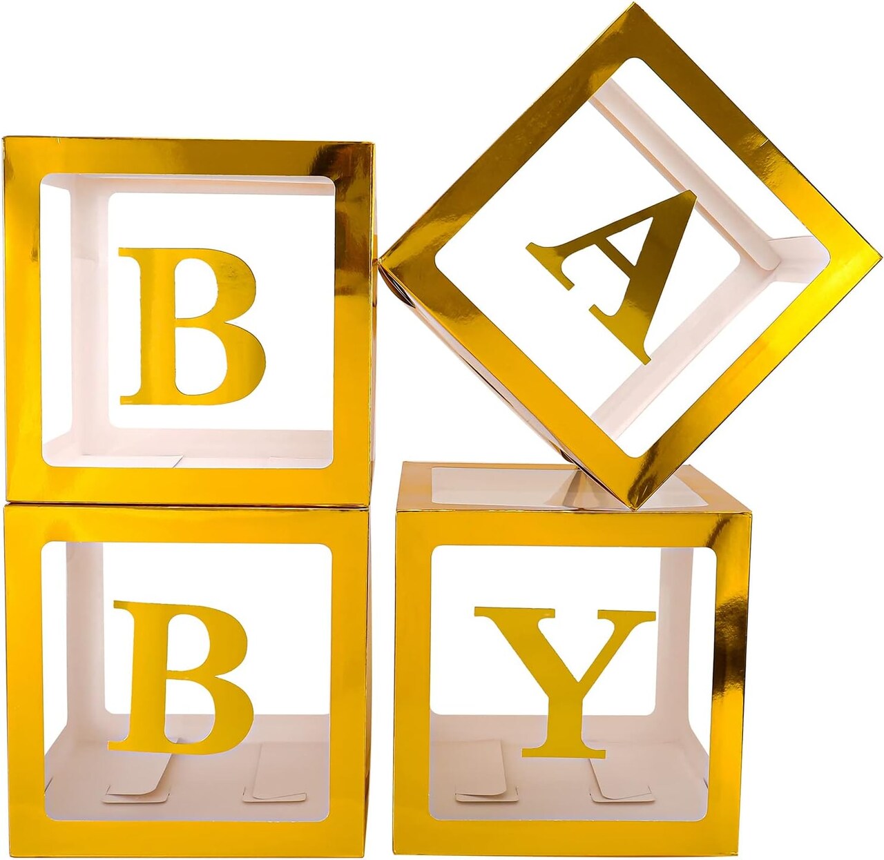 Gold Clear Baby Boxes with Letters for Baby Shower,Baby Shower Decorations, Transparent Ballon Boxes Backdrop,Baby Shower Birthday Party,Gender Reveal, Baby Blocks